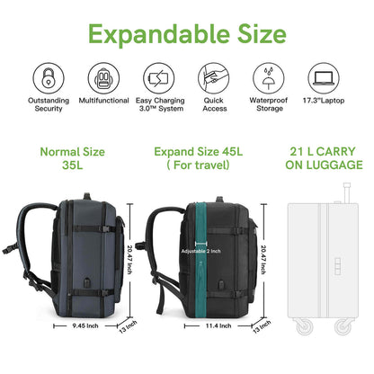 Kingsons 45L Large Capacity Travel Backpack Expand Size- ks3264-B