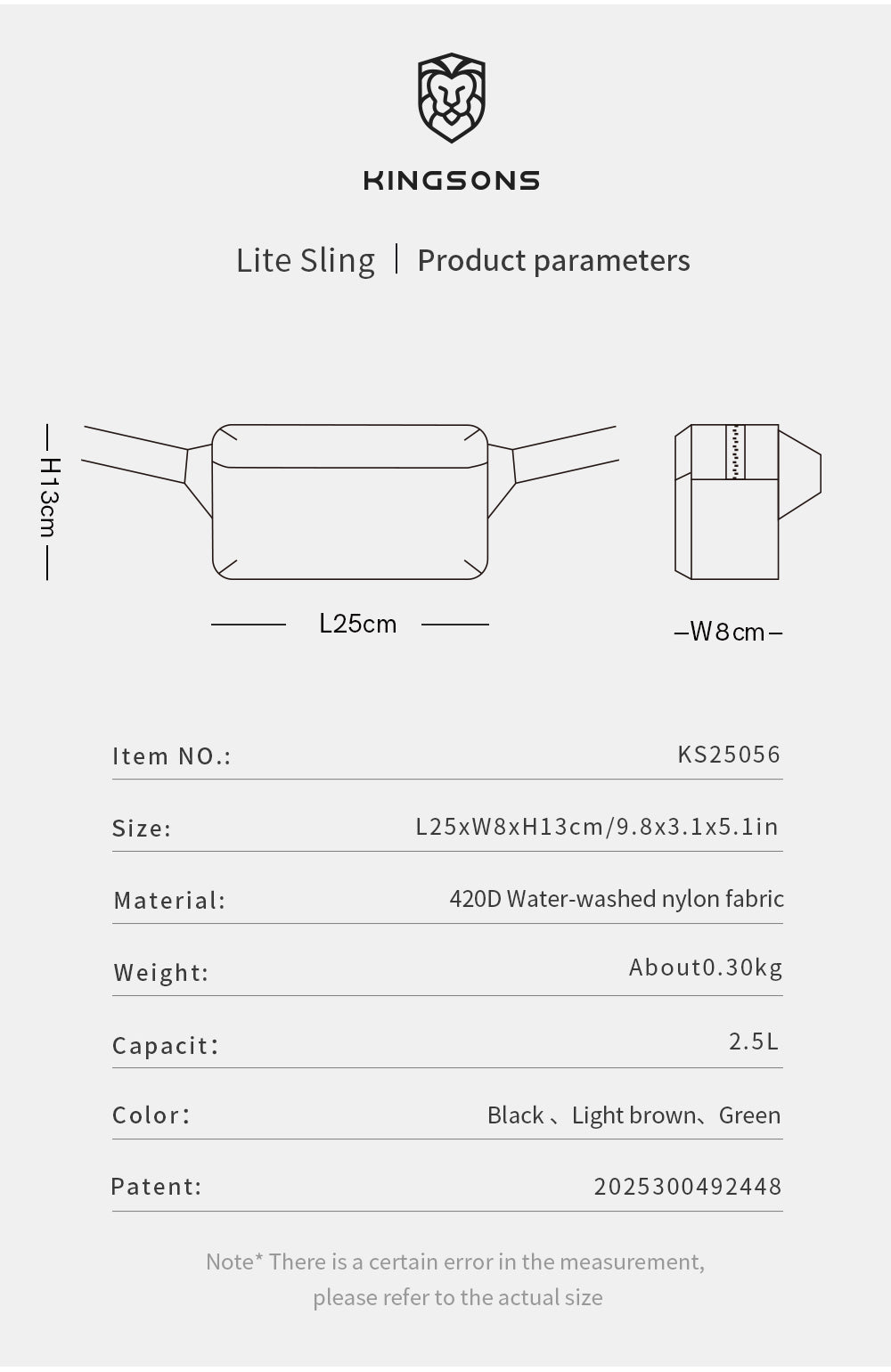 Kingsons Large Capacity Waterproof Sling Bag For Business Travel Crossbody Bag For Hiking - KS25056