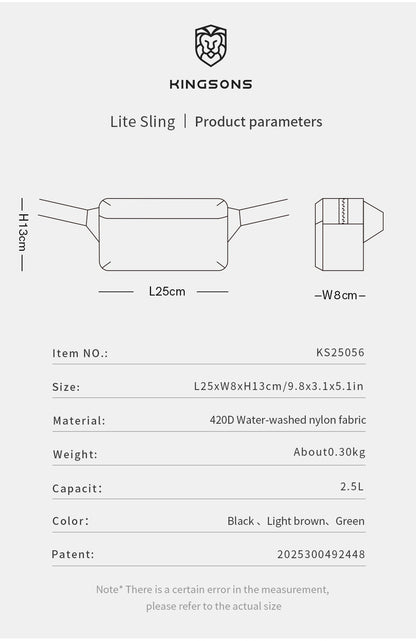 Kingsons Large Capacity Waterproof Sling Bag For Business Travel Crossbody Bag For Hiking - KS25056
