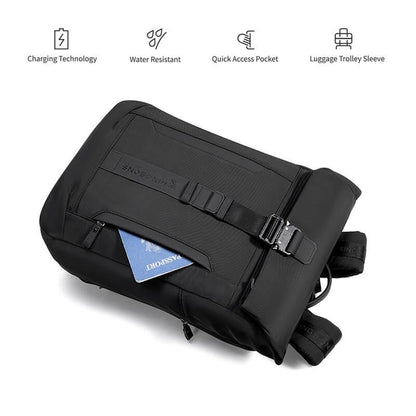 Kingsons business backpack ks3318w with a usb charger port, water resistant fabric, quick access pocket and luggage trolley sleeve design