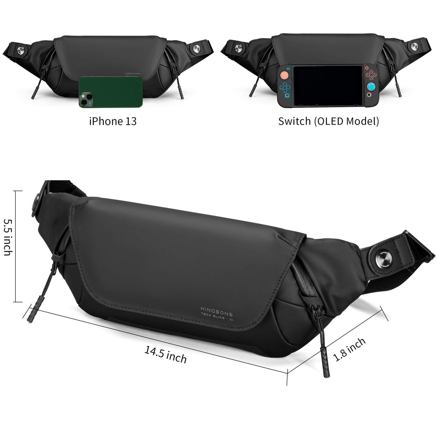 Kingsons sling bag KS3248w size: 14.5x1.8x5.5inch