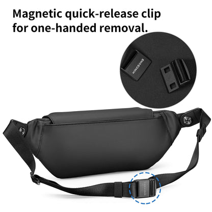 Kingsons tech sling bag ks3248w uses the magnetic quick-release clip for one-handed removal