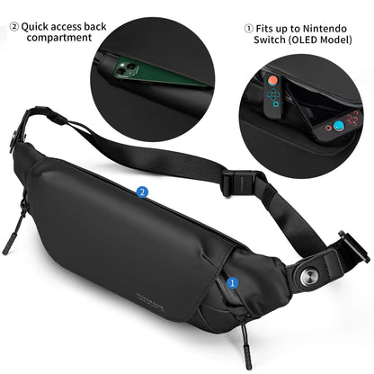 Kingsons tech sling bag ks3248w featuring quick access back compartment and fit up to Nintendo switch