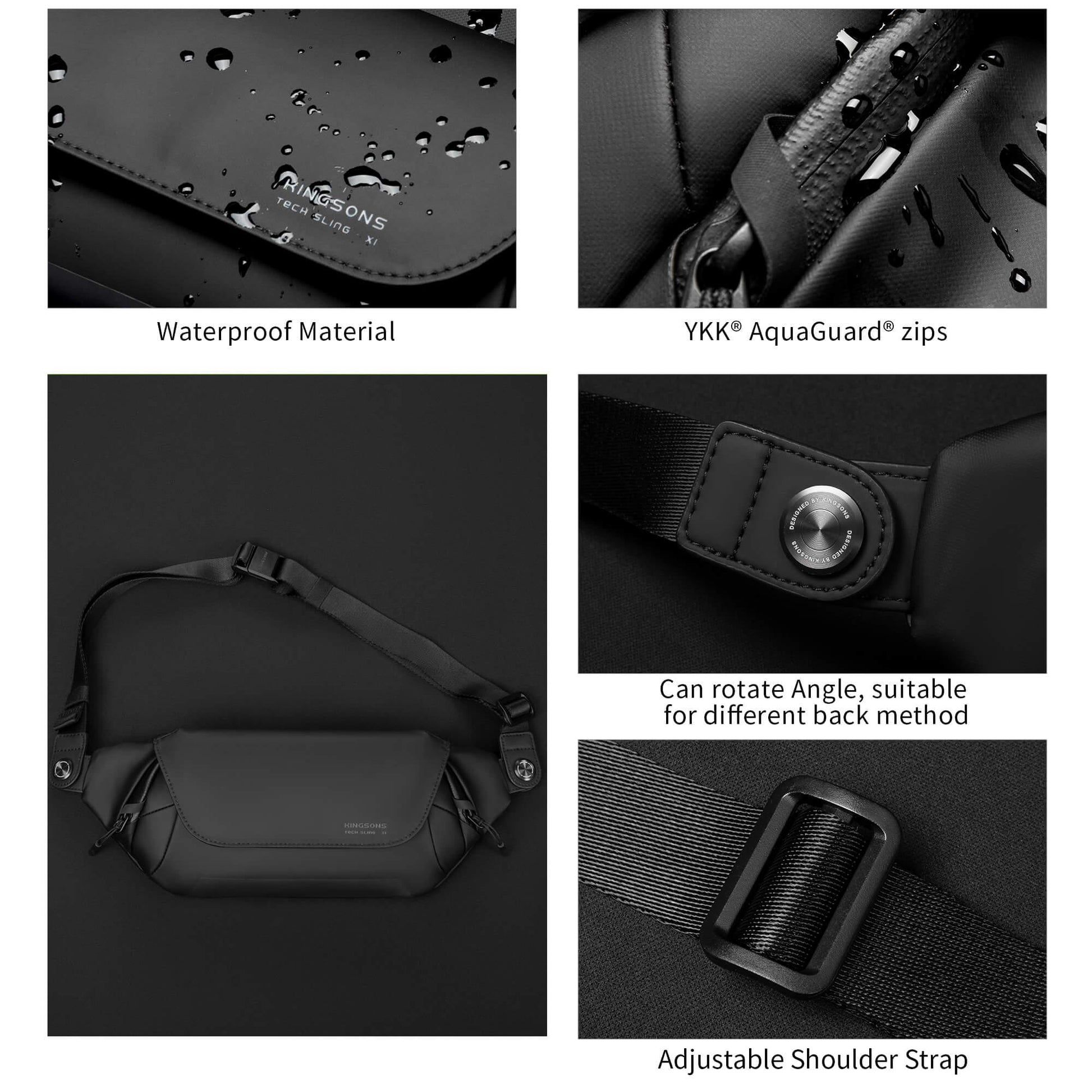 Kingsons sling bag KS3248W is made of waterproof material, YKK aquaguard zips and features a adjustable shoulder strap