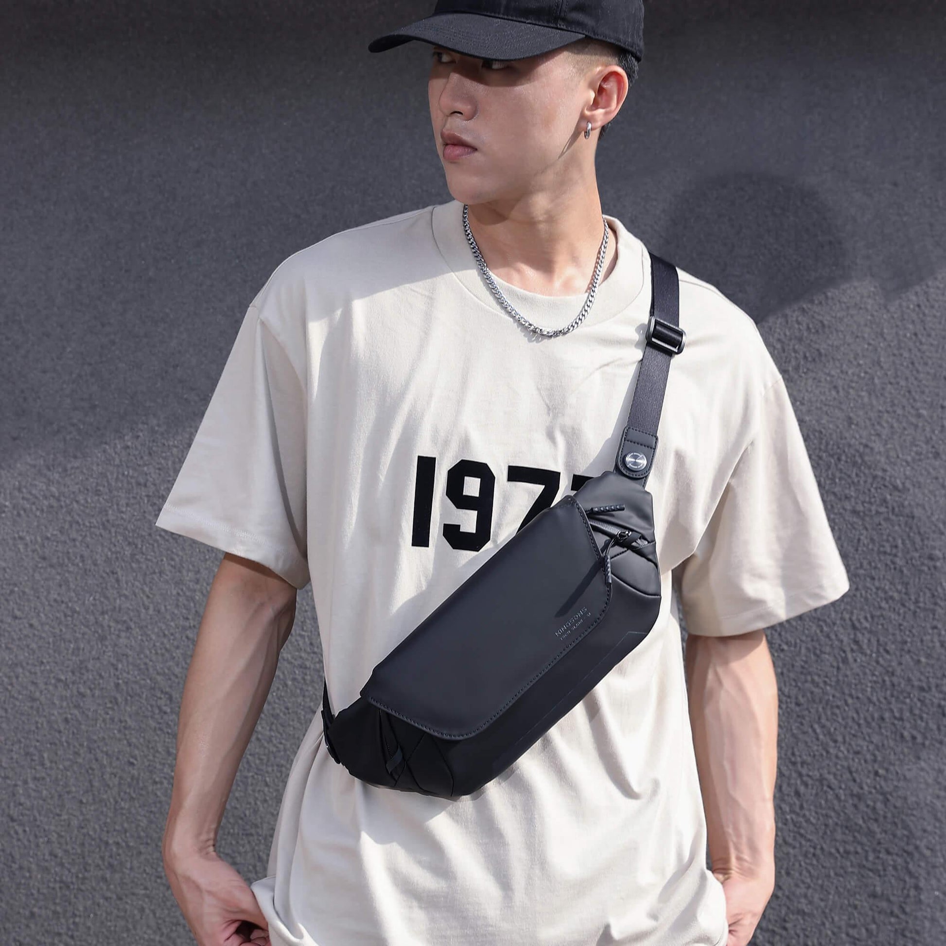 Model showcasing the Kingsons sling bag ks3248w