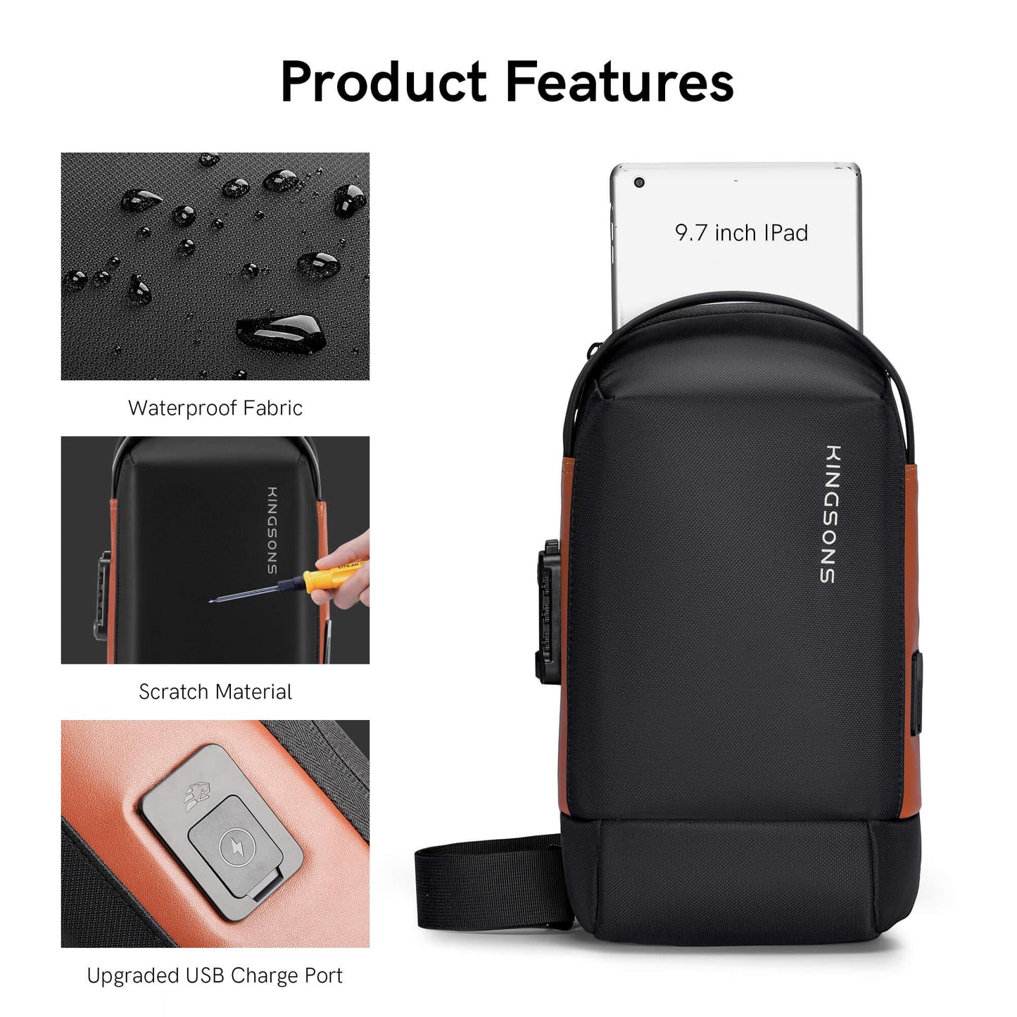 Kingsons sling bag KS3284W is made with waterproof and scratch-resistant fabric