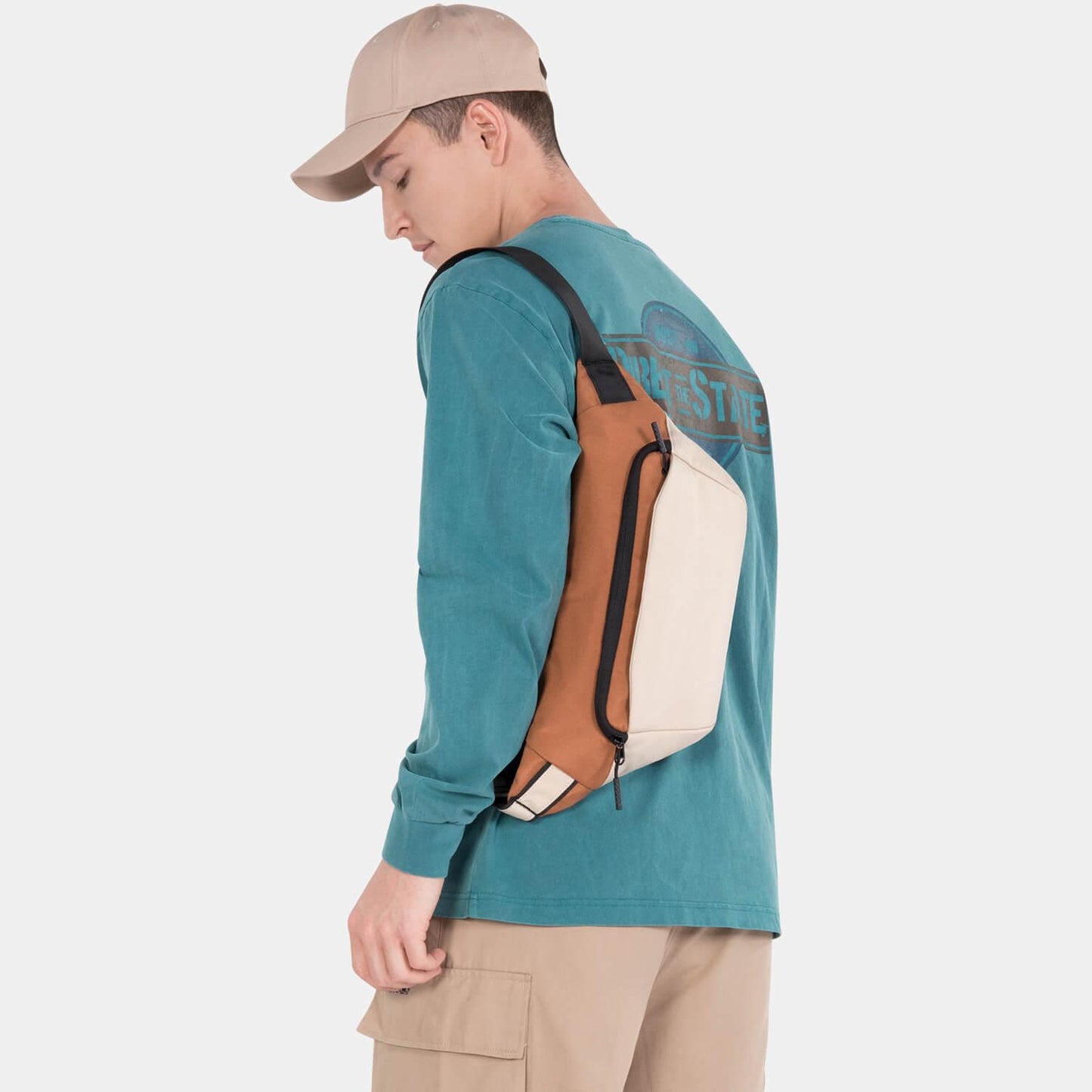 Model showcasing the Kingsons sling bag ks3307w brown