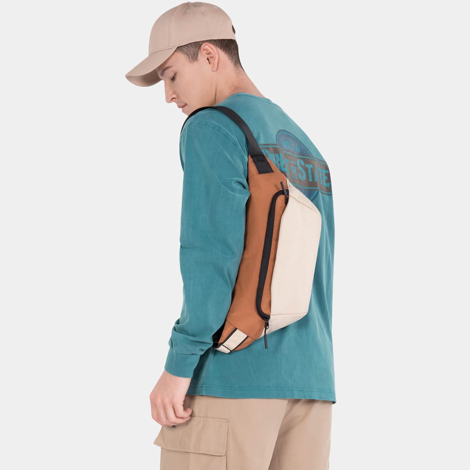 Model showcasing the Kingsons sling bag ks3307w brown