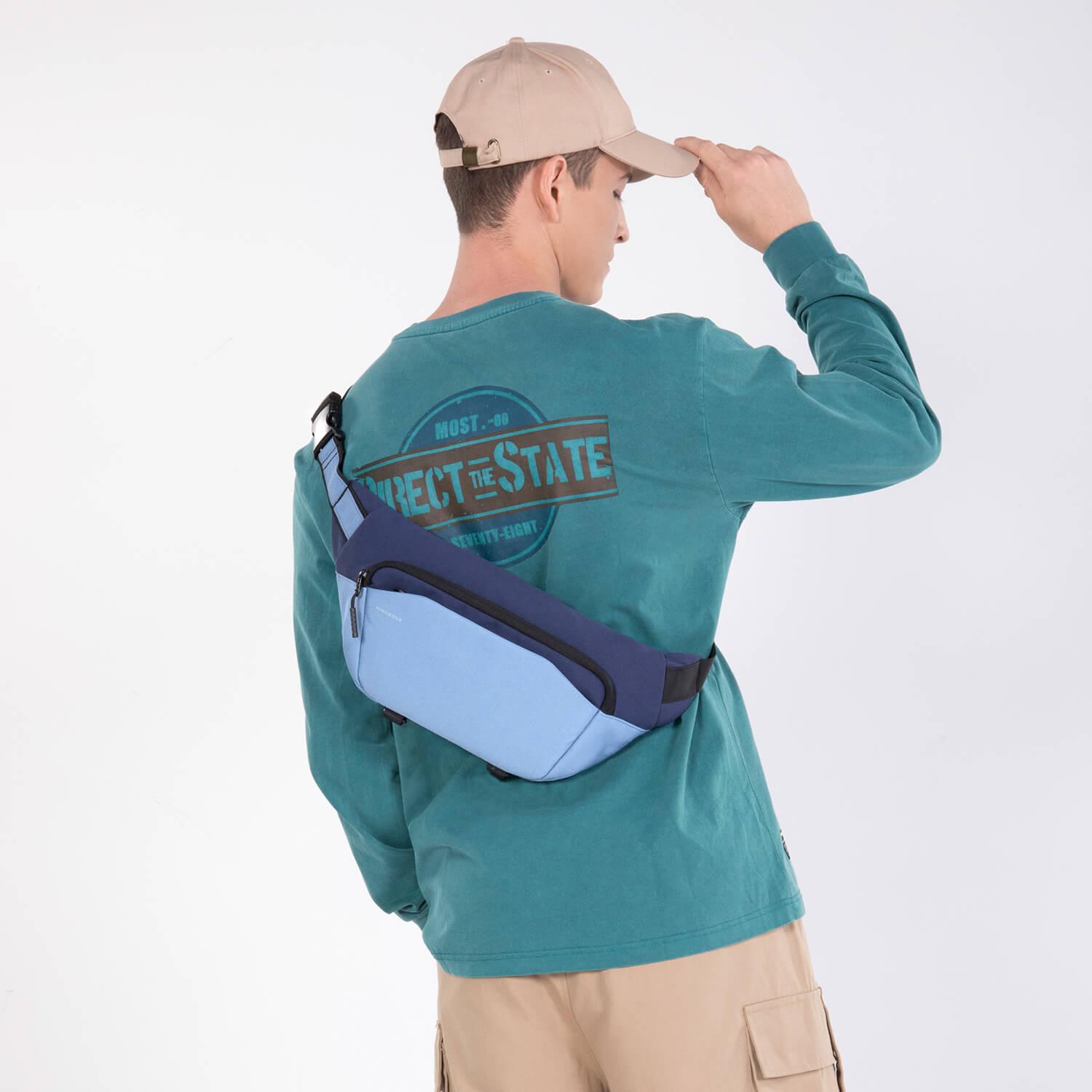 Model showcasing the Kingsons sling bag ks3307w blue