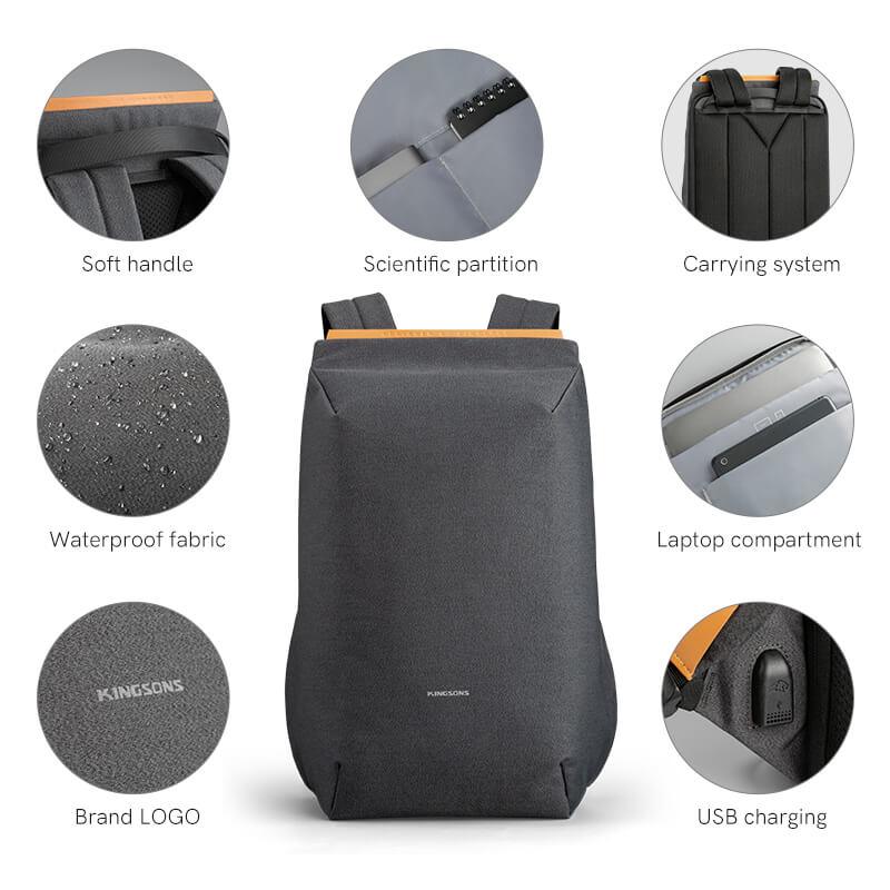 kingsons anti-theft backpack - ks3207w with a soft handle,waterproof fabric, usb charging and laptop compartment