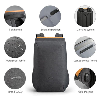 kingsons anti-theft backpack - ks3207w with a soft handle,waterproof fabric, usb charging and laptop compartment