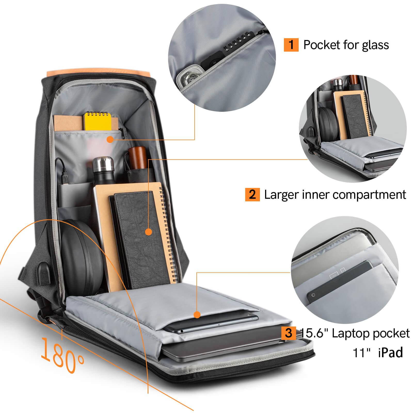 Kingsons anti-theft travel backpack can open 180 degrees