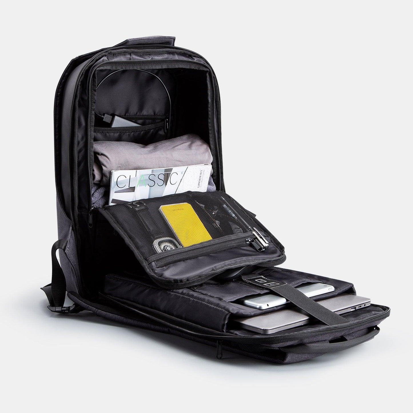 Kingsons backpack has four storage layouts: private, hidden zipper, laptop and front pocket partment