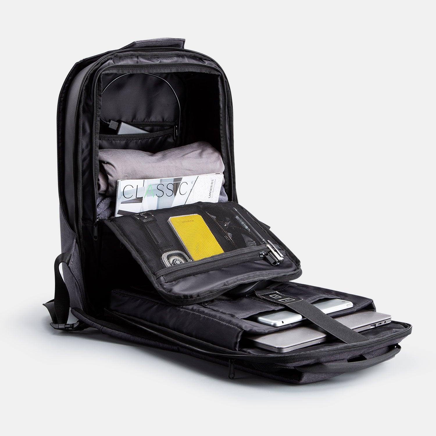 Kingsons backpack has four storage layouts: private, hidden zipper, laptop and front pocket partment
